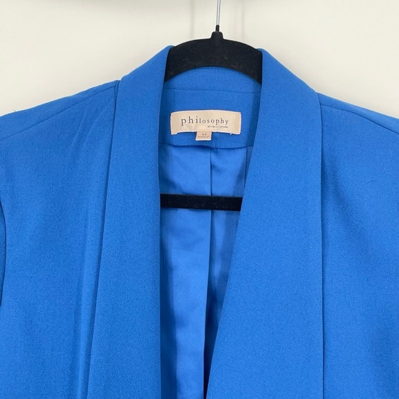 Philosophy Women's Blue Tailored Collarless Shawl Neck Open Front Blazer Size 12 - Picture 7 of 11